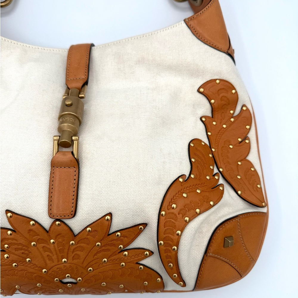 Gucci RARE Western Horsebit Tan and Cream Embellished Jackie Bag - Picture 6 of 13